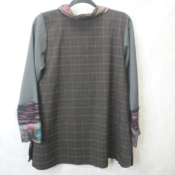 Lee Andersen Tunic Sz M Gray Pink "Holi Job to Joy" Floral Applique Beaded Artsy - Picture 8 of 11